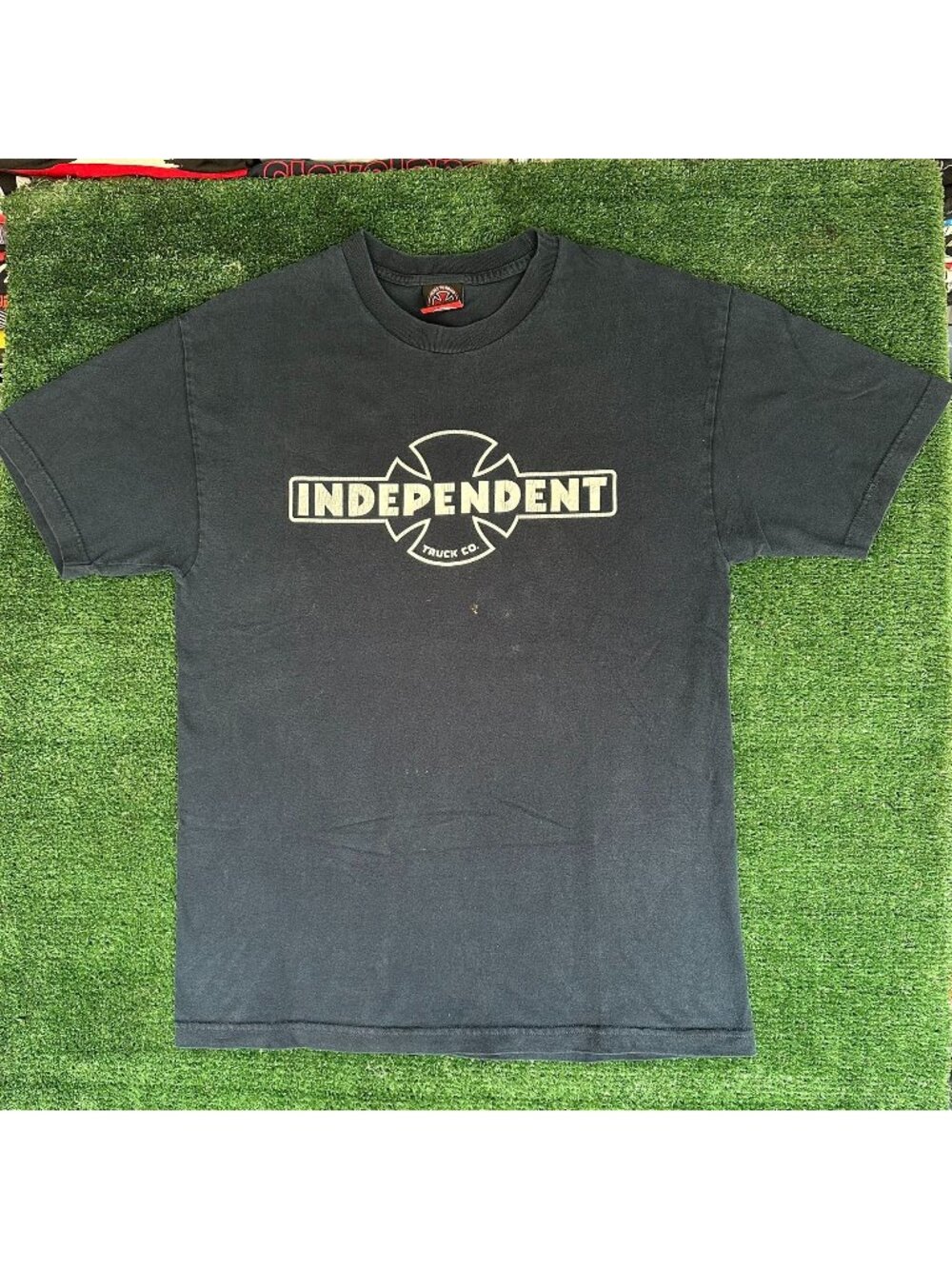 Vintage 90s Independent Trucks Iron Cross T-Shirt Skater Boxy Faded Navy L Punk